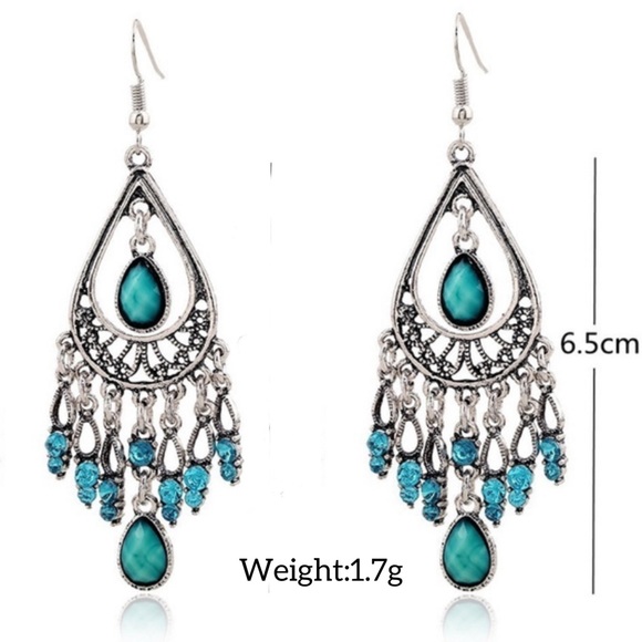 BRAND NEW/HANDMADE BY ME Sterling Silver & Teal Glass Beaded Chandelier Earrings - Picture 2 of 8
